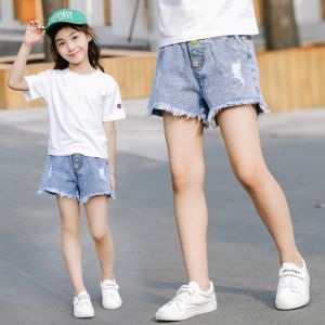[zensasi] Celana Jeans Pendek Sobek Denim Anak Perempuan Kancing Berwarna Usia 3-9 Tahun