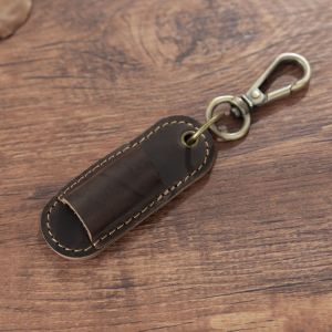 GUDAN หรูหรา กระเป๋าใส่ปากกาหนังแท้ ถาดปากกาที่ถอดออกได้ แบบพกพา ที่แขวนปากกาพวงกุญแจ ที่วางพกพา 1 ช่อง กระเป๋าใส่ปากกาพร้อมพวงกุญแจ ใช้ในสำนักงาน