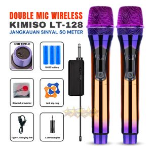 Mic Wireless Murah Isi 2 Mic Karaoke Suara Jernih Wireless Profesional Microphone mic tanpa kabel KIMISO LT-128 (isi 2) - Mic / Mik Tanpa Kabel Microphone Double Wireless MIC Bisa Di Cas USB Tipe C
