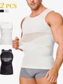 1pcs Men Conpresion Vest - Double Cross Design Tummy Control- Breathable Mesh Nylon Fabric Invisiable any Clothes