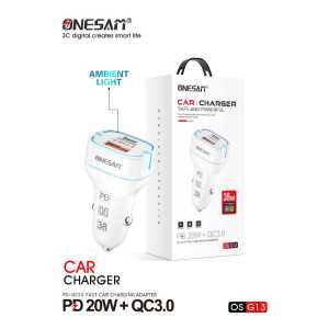 ONESAM CAR CHARGER OS G13 CAR  CHARGER ADAPTOR MOBIL  2  PORTS TYPE C + USB FAST CAR CHARGING