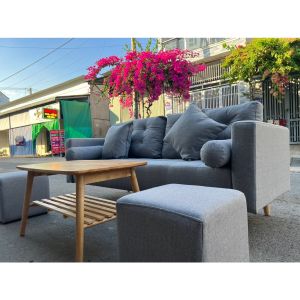 SOFA PHÒNG KHÁCH SOFA BĂNG DÀI VẢI BỐ MÀU KEM SIÊU SANG TRỌNG - BẢO HÀNH 12 THÁNG