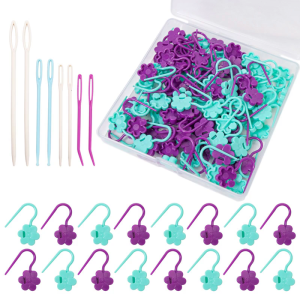 100Pcs Flower Shape Locking Stitching Markers Clip with 8 Large Eye Sewing Needle Knitting Marker Sewing Accessories