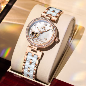 OLEVS 7086 Mechanical Women Fashion Watch Gift Stainless Steel Watchband Round-dial Wristwatch Luminous