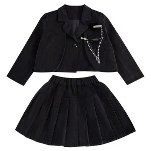 Junior Girl JK School Uniform Set Unique Formal Chain Smart Jackets and Pleated Skirt 2Pcs School Kids Child Uniform Blazer Suit2026