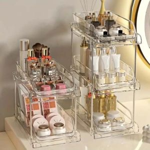 KLICKKRATE Acrylic Bathroom Organizer Clear 2/3 Layer Under Sink Storage Rack Durable Pull-out Kitchen Storage Tray Home
