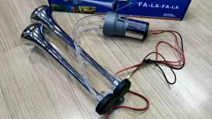 แตรลมไฟฟ้า แตร2ปากเงาทรงสวย(แตรเสียงสลับ) มี12v./24v. ไม่ต้องใช้ถังลม พร้อมติดตั้ง