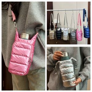 CHANBAEK Shoulder Strap Water Bottle Carrier Bag Down Nylon Crossbody Water Bottle Purse Durable Front Pocket Water Bottle Holder Women