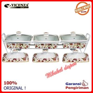 Prasmanan set Wadah Saji Keramik Plus Pengahangat Dobel Tutup Keramik Dan Kaca 2 Liter x 3 PC Vicenza HHA 45