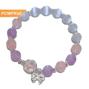 【PCWFKef】 Ánh Trăng Pha Lê Bowknot Đính Cườm Vòng Đeo Tay Ánh Sáng Sang Trọng Đàn Hồi Vòng Đeo Tay Cho Cô Gái Phụ Nữ Đồ Trang Sức Phụ Kiện Quà Tặng