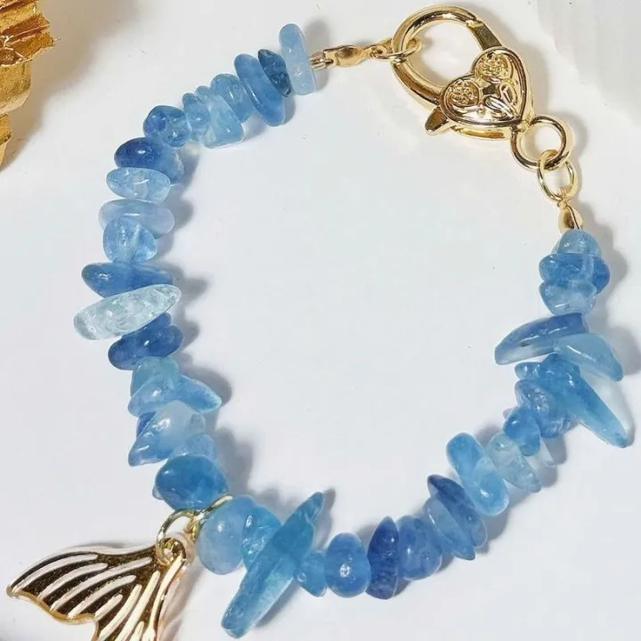 Vòng Tay Handmade Đá Thô Aquamarine Khóa Thép Không Rỉ Mermaid's Tail ...
