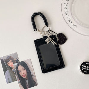 Korean Style PU Card holder with cat pendant idol photo card display case student ID card bus card meal card cover