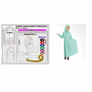 Pola Jiplak Pola Instan Pola Gamis Anak Kerut Pinggang ukuran 2-12thn pola jiplak