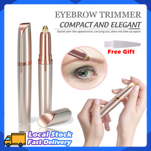 Electric Face Eyebrow Trimmer (Battery Type) Womens Portable Painless Makeup Hair Eyebrow Remover With LED Light Cleaning Brush