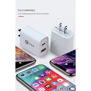V2S PD-201Q Charger Supports 3.0 QC Portable + PD Dual-Port Design Phone Charger