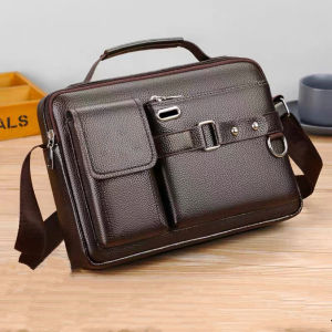 TB BAG #407 FASHION CLASSIC BUSINESS-STYLE LEATHER BRIEFCASE SHOULDER BAG FOR MEN