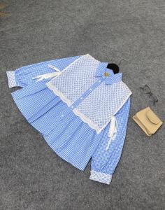 SERINA BLOUSE - ATASAN WANITA REMAJA MOTIF KOTAK-KOTAK KOMBINASI BRUKAT PREMIUM - KEMEJA TANGAN PANJANG MOTIF VIRAL - BLUS BROKAT TERBARU BESTSELLER TERMURAH BABYBLUE HITAM/GREY ABU PINK SOFT DUSTY - KEMEJA FULL KANCING BISA COD