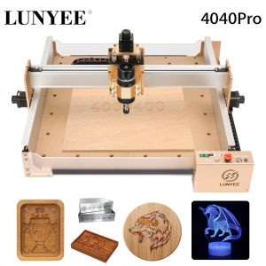 LUNYEE 4040Pro CNC Router Machine Laser Engraver 3-axis All Aluminum Frame for Wood Metal Acrylic Carving Cutting Milling DIY 40*40CM Power Routers Grinders