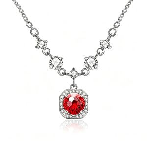 AE New square-shaped necklace with diamonds red sugar cube design for women light luxury niche design high-end feel perfect gift for girlfriend