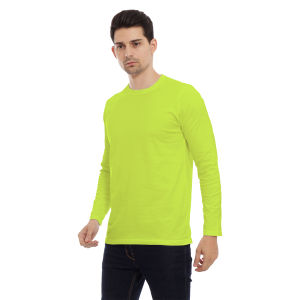 Kaos Polos Pria Oneck Lengan Panjang Bahan Katun Combed 30s Warna Hijau Neon