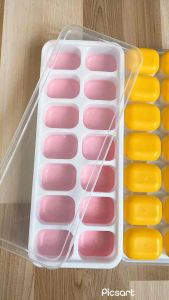 Khay trữ đông đáy Silicon khay đá khay trữ đồ ăn dặm cho bé có nắp đậy an toàn cho bé