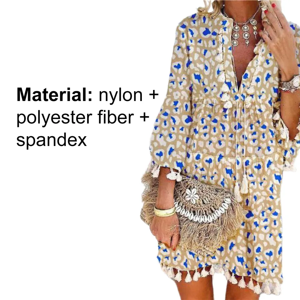 Ready] Women Bohemian Dress 3/4 Sleeve Paisley Print Tassels Mini