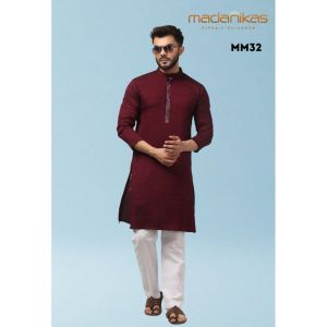 MADANIKAS Elegant Mens Long Kurta with long Sleeve and Pocket