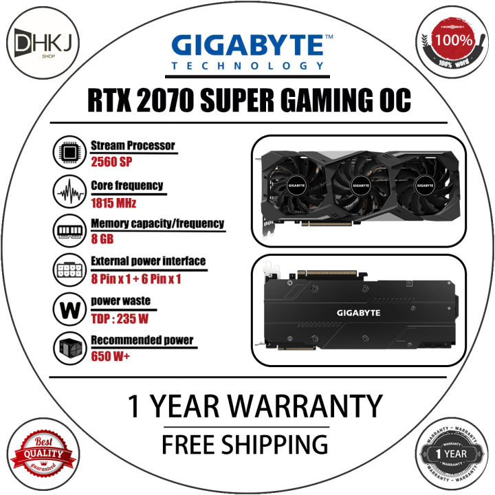 USED GIGABYTE RTX 2070 SUPER GAMING OC 8G Graphics Card 8GB 2560SP