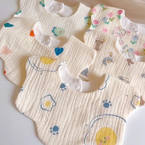 Vải trớ cho bé yếm bông Dễ Thương In Sơ Sinh Bib Có Thể Điều Chỉnh Snaps Bib Cánh Hoa Cạnh Bib Thoải Mái Sơ Sinh Điều Dưỡng Bib