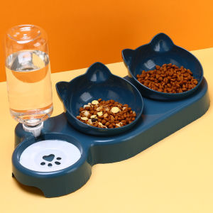 SEA JJT Anti-Tip Cat Dog Feeding Bowl with Automatic Water Dispenser No Wet Mouth Pet Feeder Set