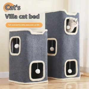 HEALMEYOU with Holes Indoor Cat Castle House All-in-one 2/3-tiers Large Cat Cave  Cylindrical Cat Condo