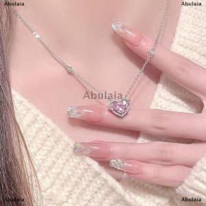 [COD] Abulaia Zircon Heart Pendant Necklaces Y2K Pink Heart Ladies Girls Fashion Elegant Clavicle Chain Women Jewelry Gifts