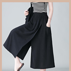 Wide-legged Pants Wide-legged I Lost Ten Pounds Slim-fit Pants with Pockets Leather Belt Waistband