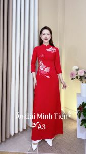Áo Dài Lụa Mỹ Cao Cấp Họa Tiết Thêu Thủ Công Tỉ Mỉ - Mã A3