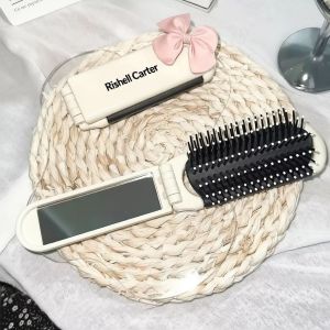Folding Comb Portable Air Cushion Mirror Comb with Bow Anti-Static All-in-one Removable Hairbrush Comb