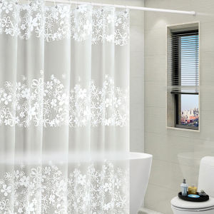 POTDYNB Waterproof Shower Curtains Modern White Flower Pattern Curtains Home Hotel Mildew Resistant Bath Curtain With Hooks