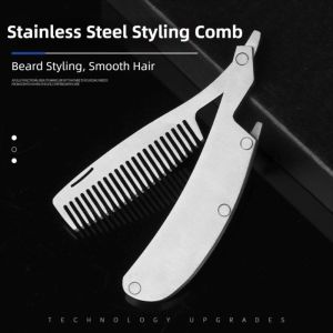 NHG Portable Stainless Steel Beard Comb Pocket Size Fine and Coarse Teeth Double-sided Hairdressing Comb Salon Accessory Anti-Static Hair and Beard Comb Women Men