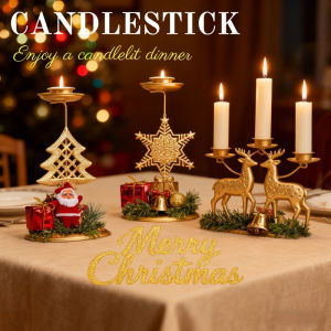 Christmas Candlestick Iron Vintage Santa Claus Candle Holder Tabletop Decoration Xmas Table Decor