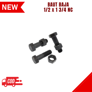 Jual Baut Baja 1 pcs Universal Ukuran 1/2 x 1 3/4 NC drat Halus Bahan besi warna kuningan dan Hitam bahan besi Universal satu set dengan mur