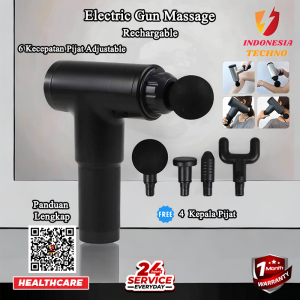 Alat pijat MASSAGE GUN MUSCLE MASSAGER ELECTRIC 4 Kepala Pijat Rechargeable - 6 Speed Adjustable ALAT TERAPI OTOT/ ALAT RELAKSASI OTOT FASIA MUSCLE MASSAGER GUN Alat Pijat Elektrik Massage Gun - Alat Pijat Punggung 4 In 1 BISA COD INDONESIA TECHNO MURAH
