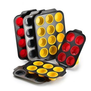 YONUO กระทะการอบเหล็กคาร์บอนพรีเมี่ยมพร้อมถ้วยซิลิโคนสำหรับเค้กและทาร์ต