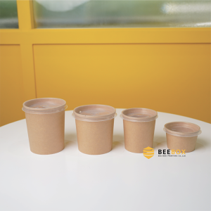 (NEW) ถ้วยคราฟ ถ้วยซุป ถ้วยกระดาษทรงสูง foodgrade เคลือบกันมันกันซึม จำหน่ายถ้วยพร้อมฝา (1แพ็ค:25ชุด)