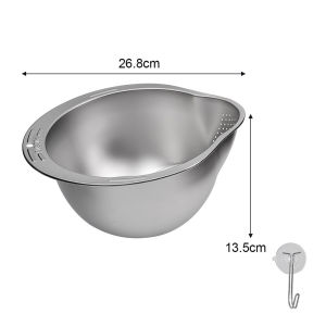 ตะแกรงข้าวเหล็กกล้าไร้สนิมสำหรับล้างผักผลไม้เครื่องล้างข้าวถ้วยกรองอ่างห้องครัวกระชอนเหล็กพร้อมตะขอ