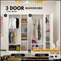 (2 WARNA) 180cm/T 3 Pintu Almari Baju  / Besar 3 DOOR Wardrobe / Clothes Budak Almari Kabinet Closet Wardrobe Hanger Shelf Cupboard. 