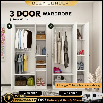 (2 WARNA) 180cm/T 3 Pintu Almari Baju / Besar 3 DOOR Wardrobe / Clothes Budak Almari Kabinet Closet Wardrobe Hanger Shelf Cupboard