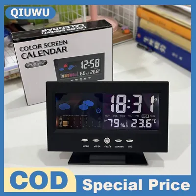 QIUWU Đồng hồ thời tiết thông minh với Nhiệt kế kỹ thuật số và ẩm kế cộng với lịch cho tất cả các mùa giám sát nhà