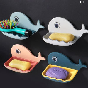 SET 3 Khay Nhựa Đựng Xà Bông Dán Tường Hình Cá Voi Dễ Thương Có Rãnh Thoát Nước