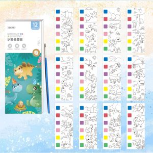 12 Sheet Watercolor Painting Book set for Kid DIY Painting Book Mark for Toddlers Drawing with Brush