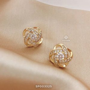 Bông tai nữ chuôi bạc 925 Eleanor Accessories khuyên tai nữ viền tròn xoắn đính đá phụ kiện trang sức 3325