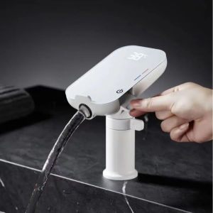 LDIES New white Gray Basin Faucet Hot and Cold Bathroom LED Digital Show Brass Sink Mixer Decked Single Lever Sink Mixer Q3P7R